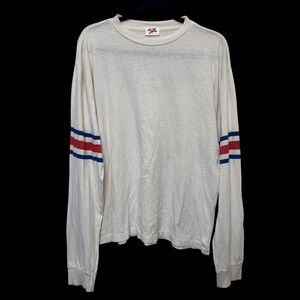 RE/DONE Men Long Sleeve Beefy Tee L Cream Striped Sleeve Vintage Athletic Unisex